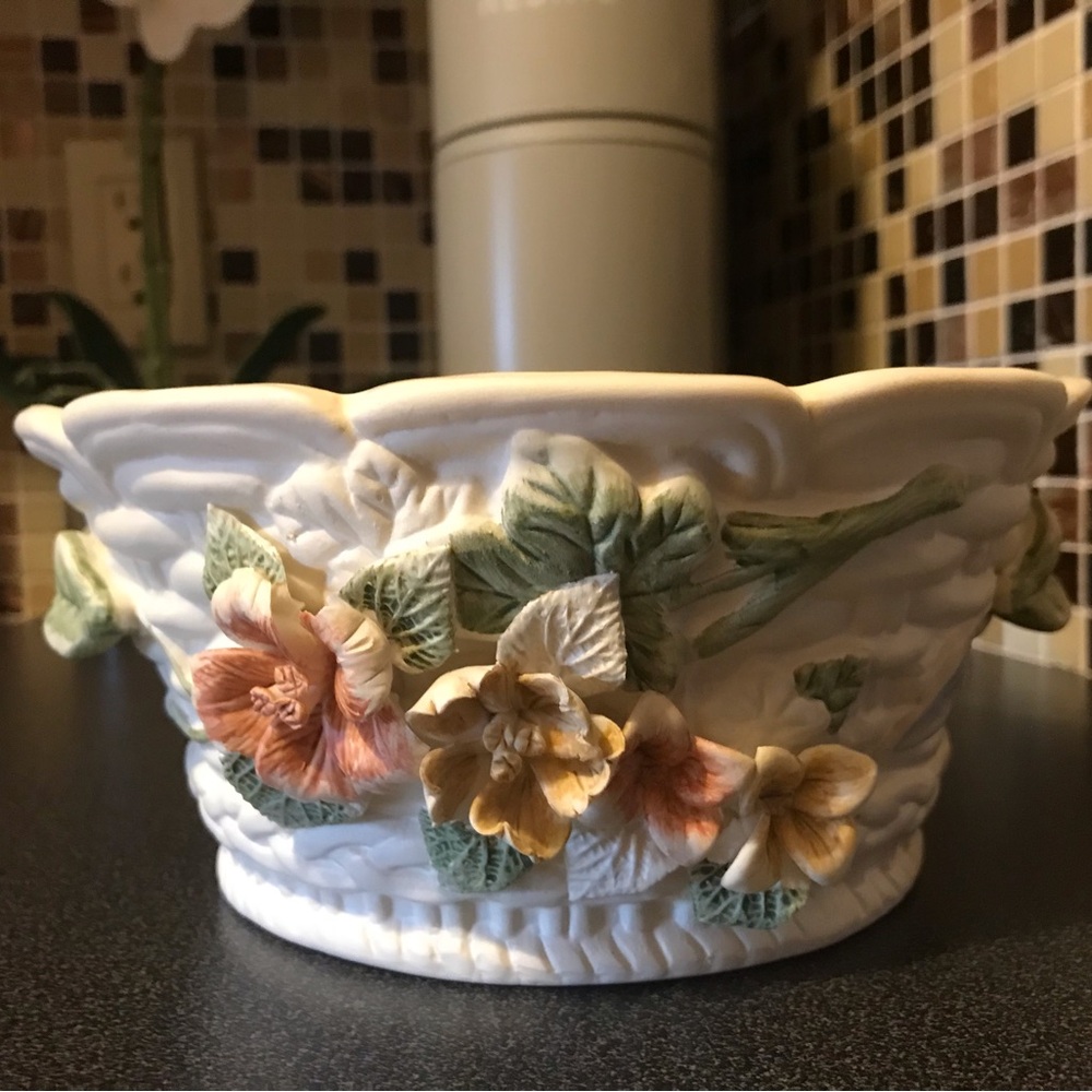 Decorative Floral Ceramic Planter - White with Multicolor Flowers